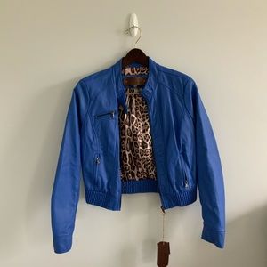 Blue Vegan Leather Jacket